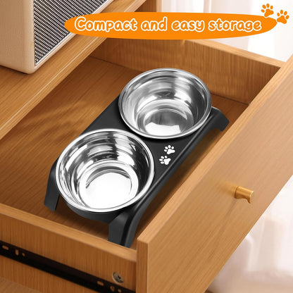 COMESOON Elevated Dog Bowls, 4 Height Adjustable Raised Bowl Stand with 2 Thick 50oz Stainless Steel Food Bowls Non-Slip Feeder Adjusts to 3.7'', 9.2'', 10.75'', 12.36'' Black, (DB-W01)