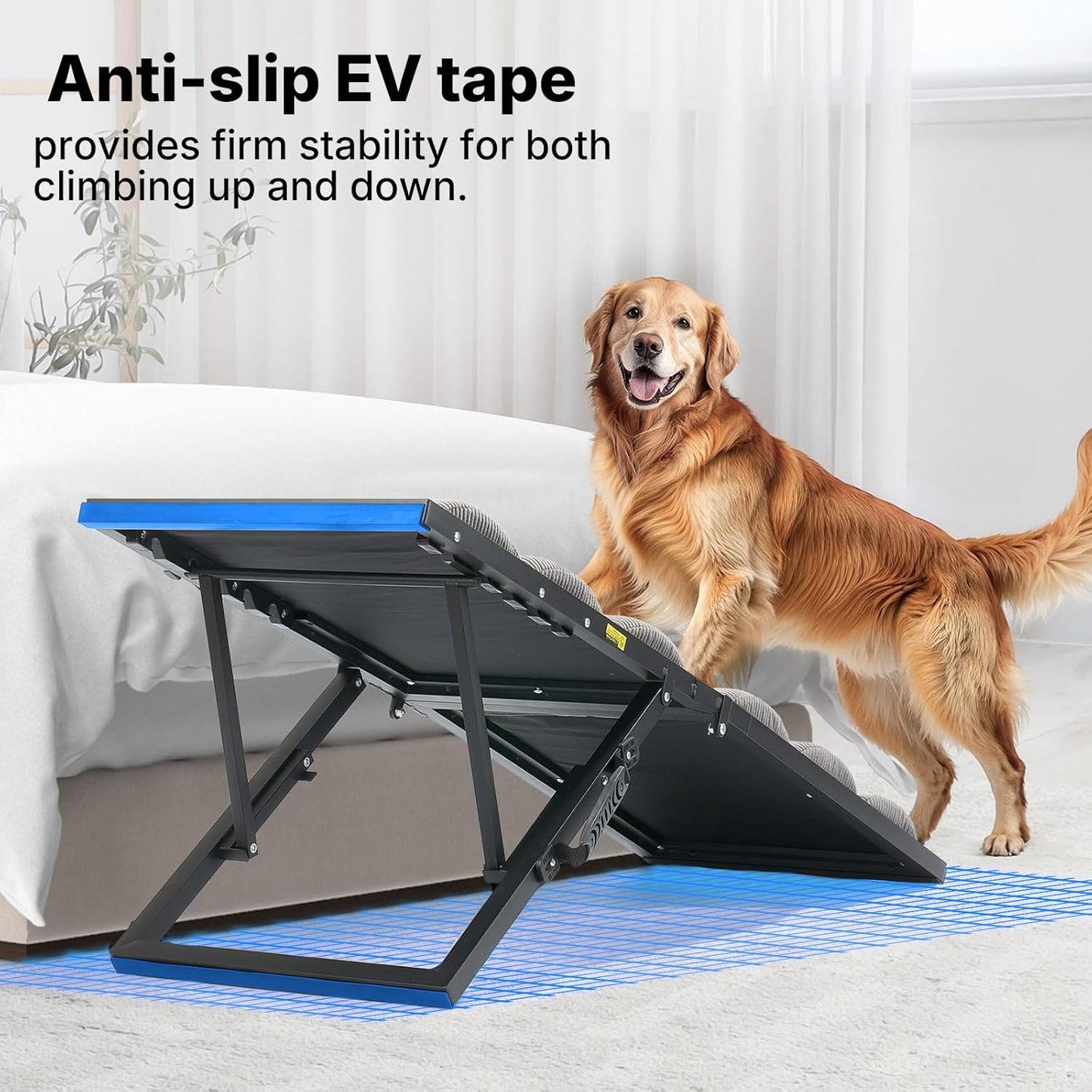 Veehoo Dog Ramp for Bed Couch Height Adjustable from 12" to 20", Foldable Stairs for Dogs to Get on Bed 17" Extra Wide, Portable Pet Doggie Steps Indoor with Non Slip Pad, Support up to 150 lbs