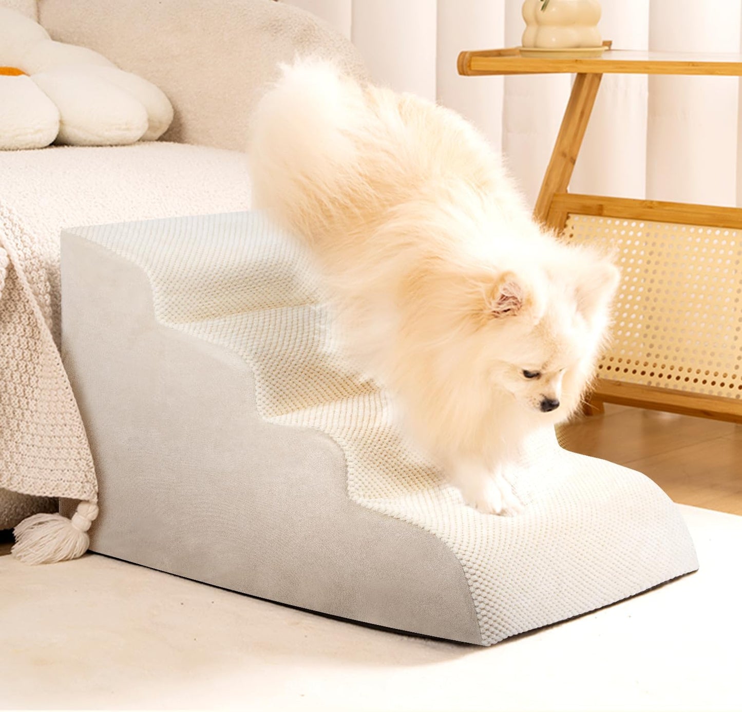 Dog Stairs for Small Dogs, 3 Tiers High Density Foam Dog Ramp, Extra Wide Non-Slip Pet Steps for High Beds Or Couch, Soft Foam Doggie Ladder for Dogs Injured, Older Pets, Small Cats