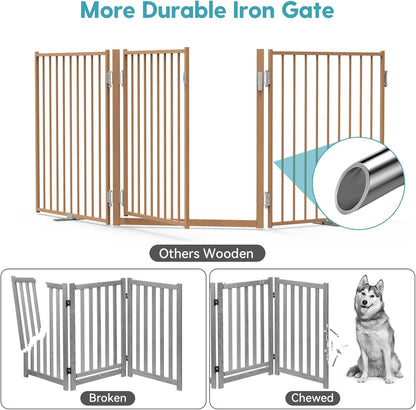 No Pawblems Free Standing Dog Gate with Door, 30'' Tall Foldable Dog Fence for Indoor & Outdoor, Up to 78 Inch Extra Wide Puppy Gate for Stairs, Hallways, Doorways, Deck, Yard (Black, 3 Panels)