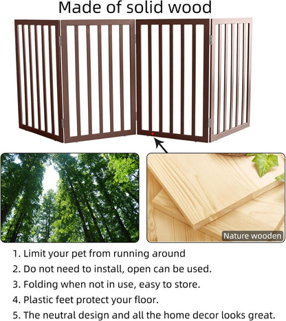 Dog Gate Indoor, Freestanding Dog Fence for The House, Doorways, Hallways,or Stairs,Pet Gate Foldable Wooden,Expandable 24" Height 3 Panels,White