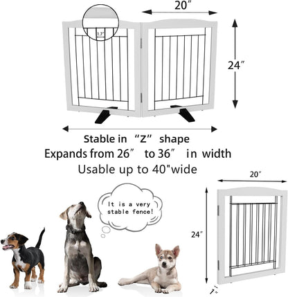 ZJSF Freestanding Dog Fence Indoor, Foldable Dog Gate for Doorways, Stairs or Hallways, Sturdy Wood Extra Wide Pet Gate with Support Feet for The House, White, 24 "Height-3 Panels