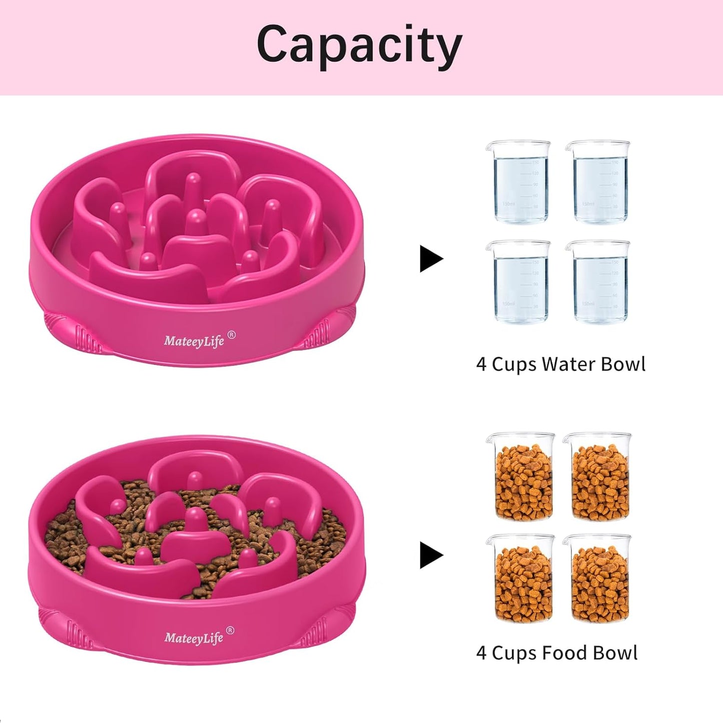 MateeyLife Slow Feeder Dog Bowls 2PCS, Anti-Choking Puzzle Dog Food Bowls, Anti-Slip Interactive Feeding Slow Down Eating, Bloat Stop Maze Dishes for Medium Breeds Pink&Purple
