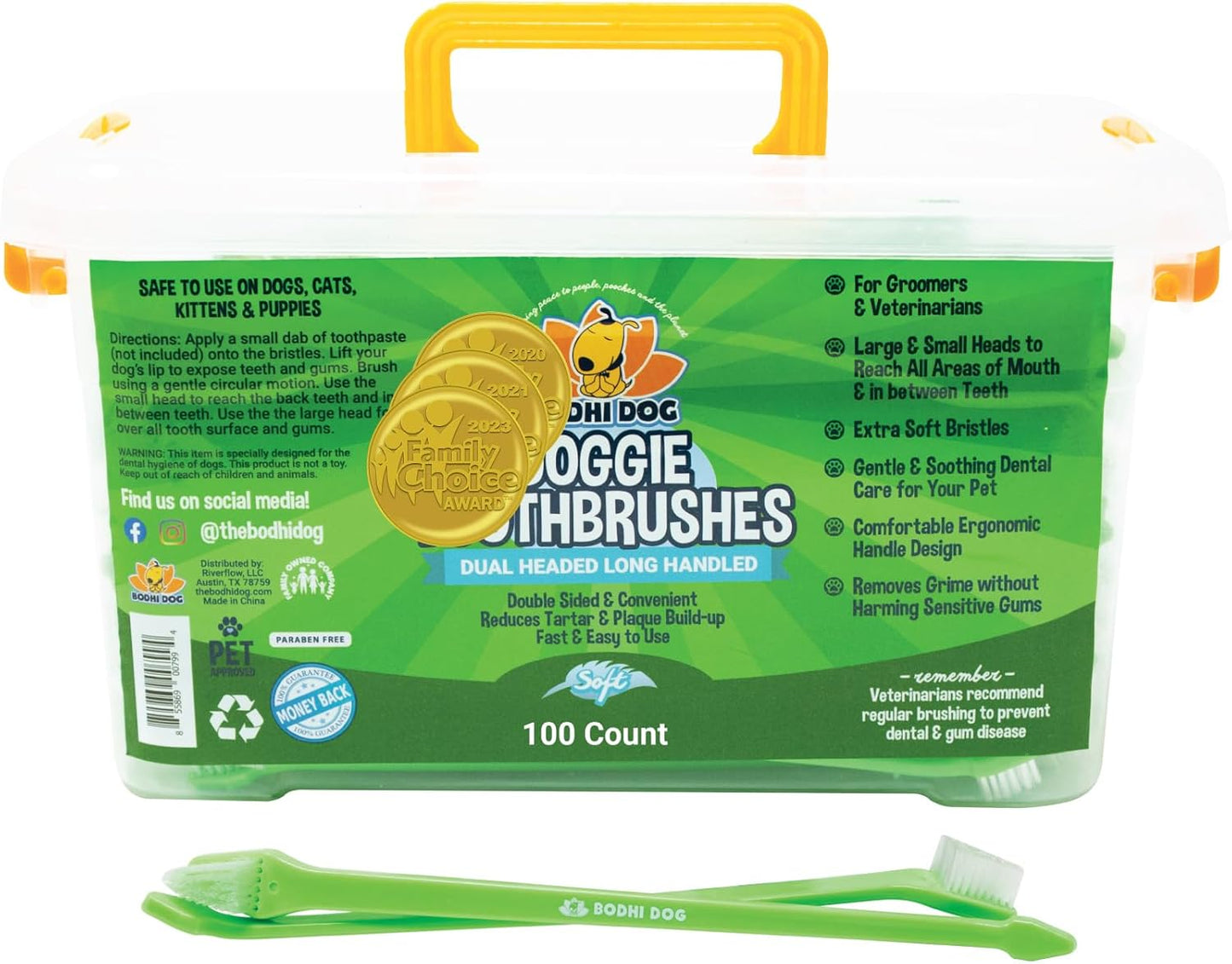 Bodhi Dog Toothbrush Combo Pack - Soft Finger & Dual-Ended Brushes - Gentle Bristles for Dogs & Cats - Easy Teeth Cleaning (6 Long & 6 Finger)