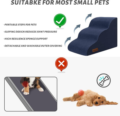 Aodisman 3-Step Dog Ramp and Stairs for Sofa and Chair - Non-Slip Sturdy Pet Steps for Small Dogs and Cats,15.7" H,Grey