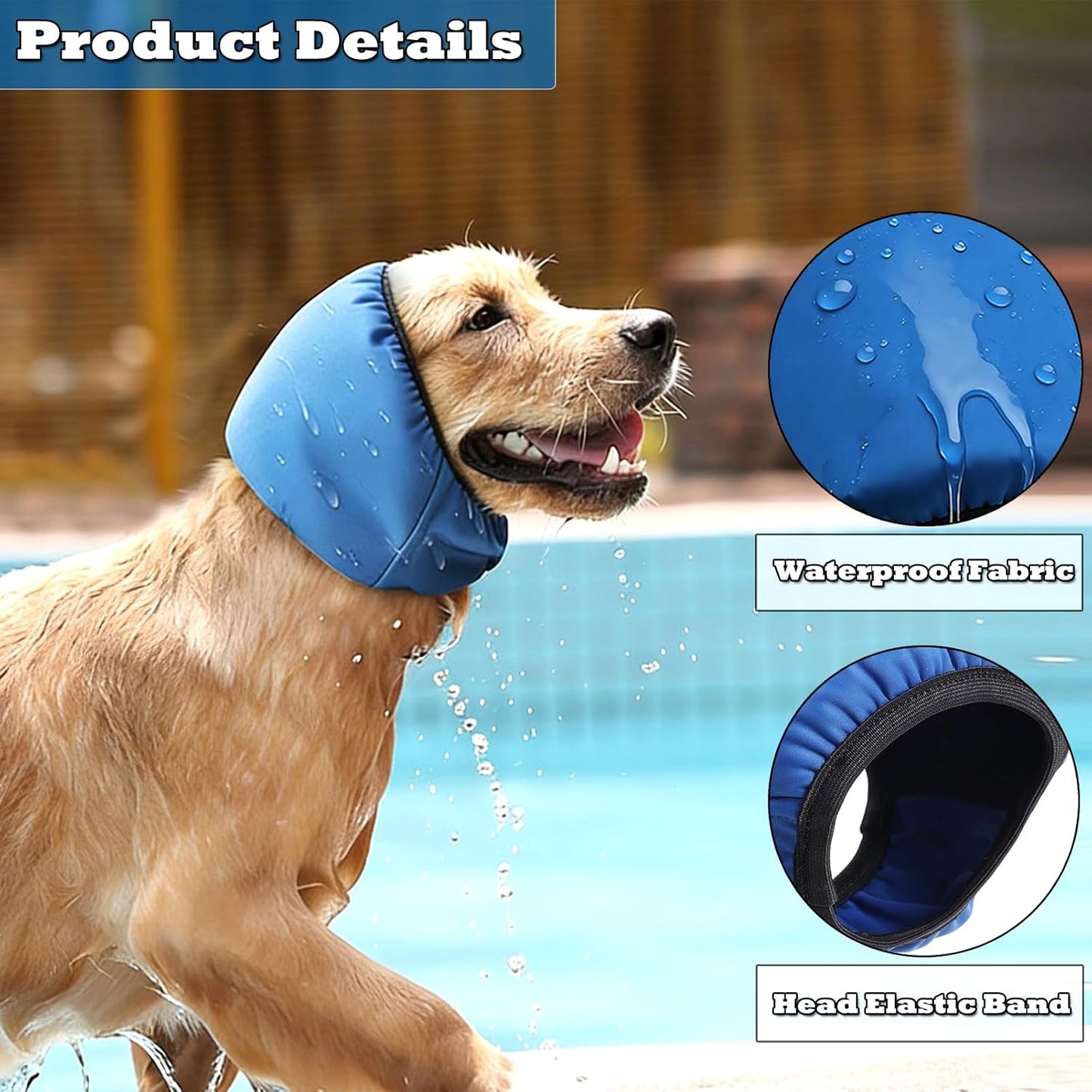 2 Pcs Pet Ear Muffs and Grooming Gloves, Swimming Waterproof Dog Ears Caps, Wearable Glove Design Shampoo Scrubber for Cat, Dehairing Brush for Most Cats, Dogs (M)