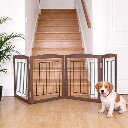 ZJSF Freestanding Foldable Dog Gate for House Extra Wide Wooden White Indoor Puppy Gate Stairs Doorways Pet Gate Tall Dog Fence 3 Panels Fence