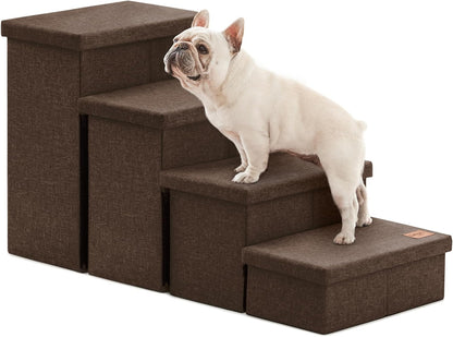 Love's cabin Dog Stairs with Storage 13" H, Foldable Pet Stairs for Small Medium or Large Dogs, Cat Puppy Steps Ramp with Zip up to 150 lbs, Solid Grey, 2 Steps
