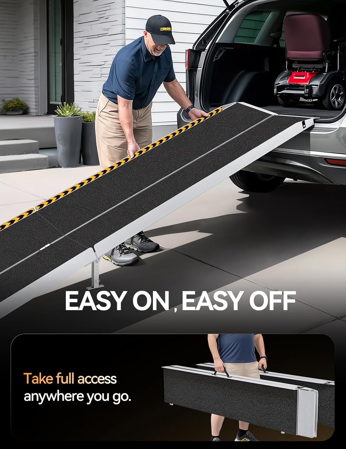 FACHNUO 2 Feet Portable Wheelchair Ramp, Non-Skid Aluminum Handicap Ramps with Handle, Folding Threshold Wheel Chair Ramp for Home Steps, Stairs, Entry, Doorways, Applicable Height 2-6 inches