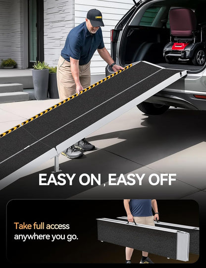 FACHNUO 2 Feet Portable Wheelchair Ramp, Non-Skid Aluminum Handicap Ramps with Handle, Folding Threshold Wheel Chair Ramp for Home Steps, Stairs, Entry, Doorways, Applicable Height 2-6 inches