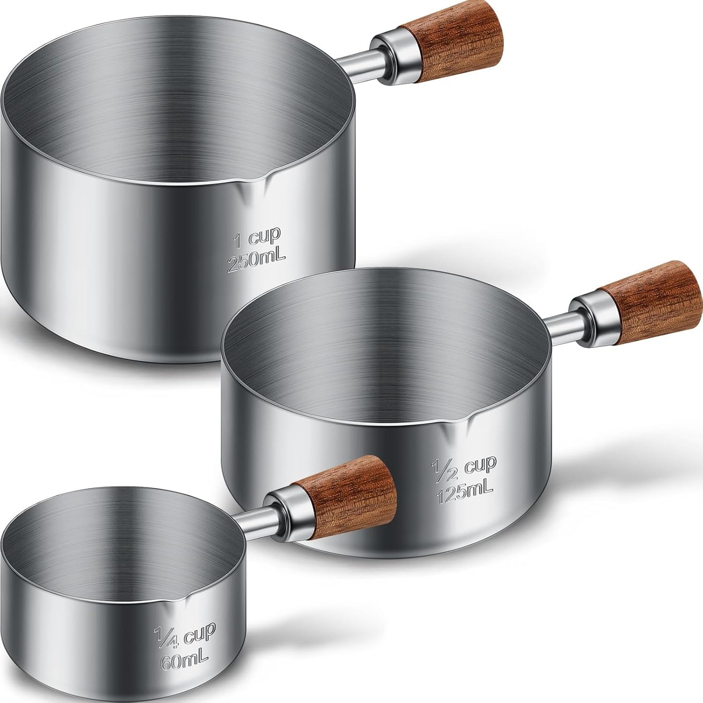 SiliFine 3 Pcs Dog Food Scoop 1 Cup, 1/2 Cup, 1/4 Cup Stainless Steel Pet Food Scoop Measuring Cup with short Handle for Dog Cat Rabbit Food Feeding Kitchen Gadget Utensil