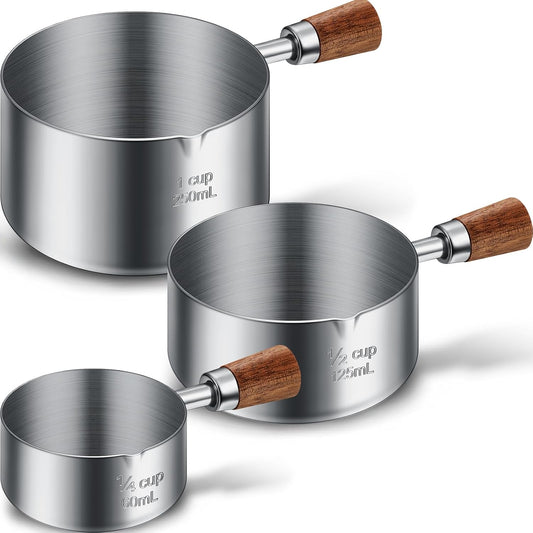SiliFine 3 Pcs Dog Food Scoop 1 Cup, 1/2 Cup, 1/4 Cup Stainless Steel Pet Food Scoop Measuring Cup with short Handle for Dog Cat Rabbit Food Feeding Kitchen Gadget Utensil