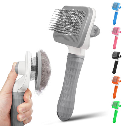 Dog & Cat Brush, Self Cleaning Slicker Brush for Pets, Upgraded Dog Brush for Shedding Massaging and Grooming, Removes Loose Undercoat & Portable Comb for Long Short Haired Dogs(Blue)