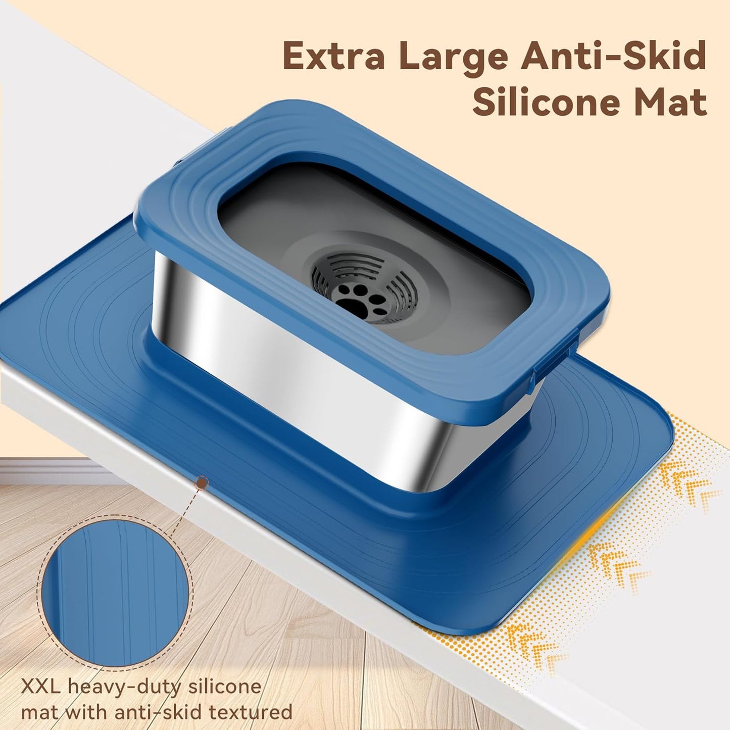 10L No Spill Dog Water Bowl, 2.6 Gal Stainless Steel No Splash Large Dog Water Bowl with Non-Slip Silicone Mat, Spill Proof Slow Drinking Pet Bowls for Messy Drinkers Indoor/Outdoor Use Black