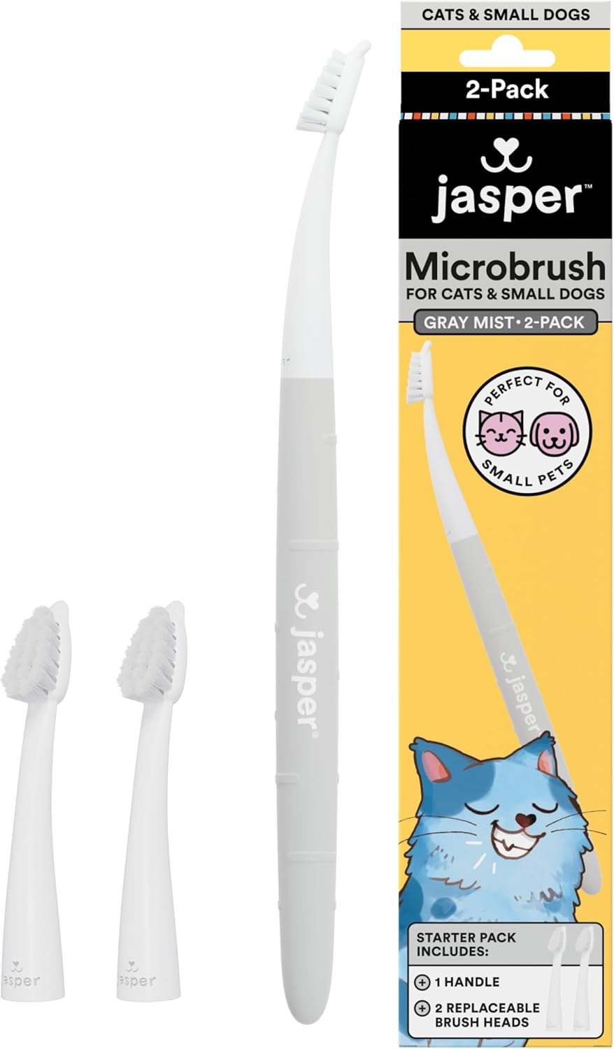 Jasper Microbrush Vet Approved Cat Toothbrush, Soft-Bristled Toothbrush Kit for Felines & Small Dogs, Non-Slip Handle with 2 Replaceable Tooth Brush Heads, Use with Cat Toothpaste, 2-Pack, Rose Pink
