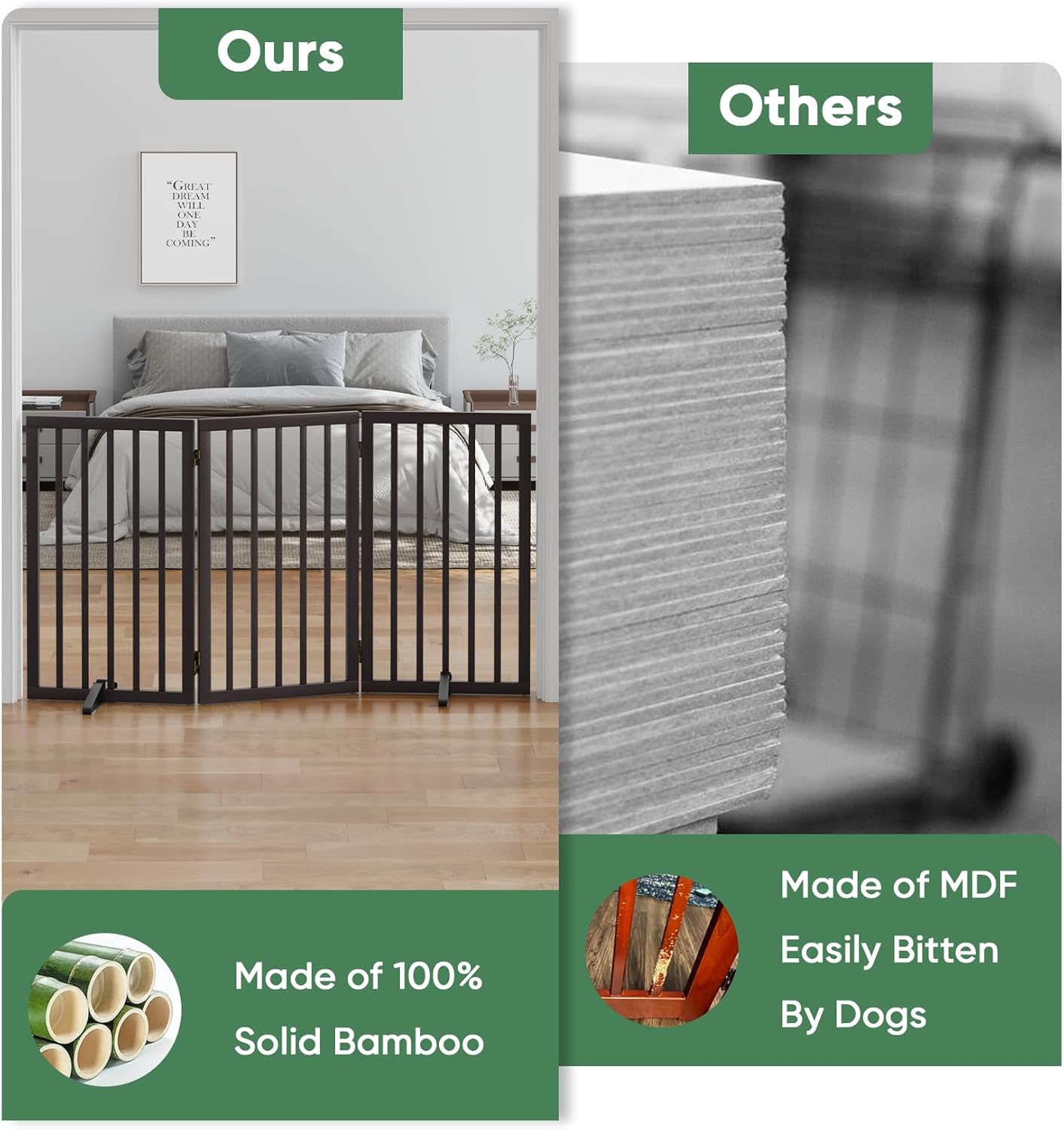Freestanding Foldable Dog Gate - 4 Panel Room Divider with Metal Support Feet (Black)