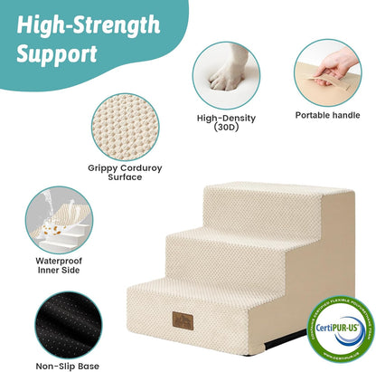 COZY KISS Dog Stairs for Small Dogs, 4 Tier Wider Pet Stairs for Couch and Beds, 17.7" H Non-Slip Dog Steps for Old Cats, Puppy, Small Medium Dogs, 17.7x23.6x17.7 inch, Beige