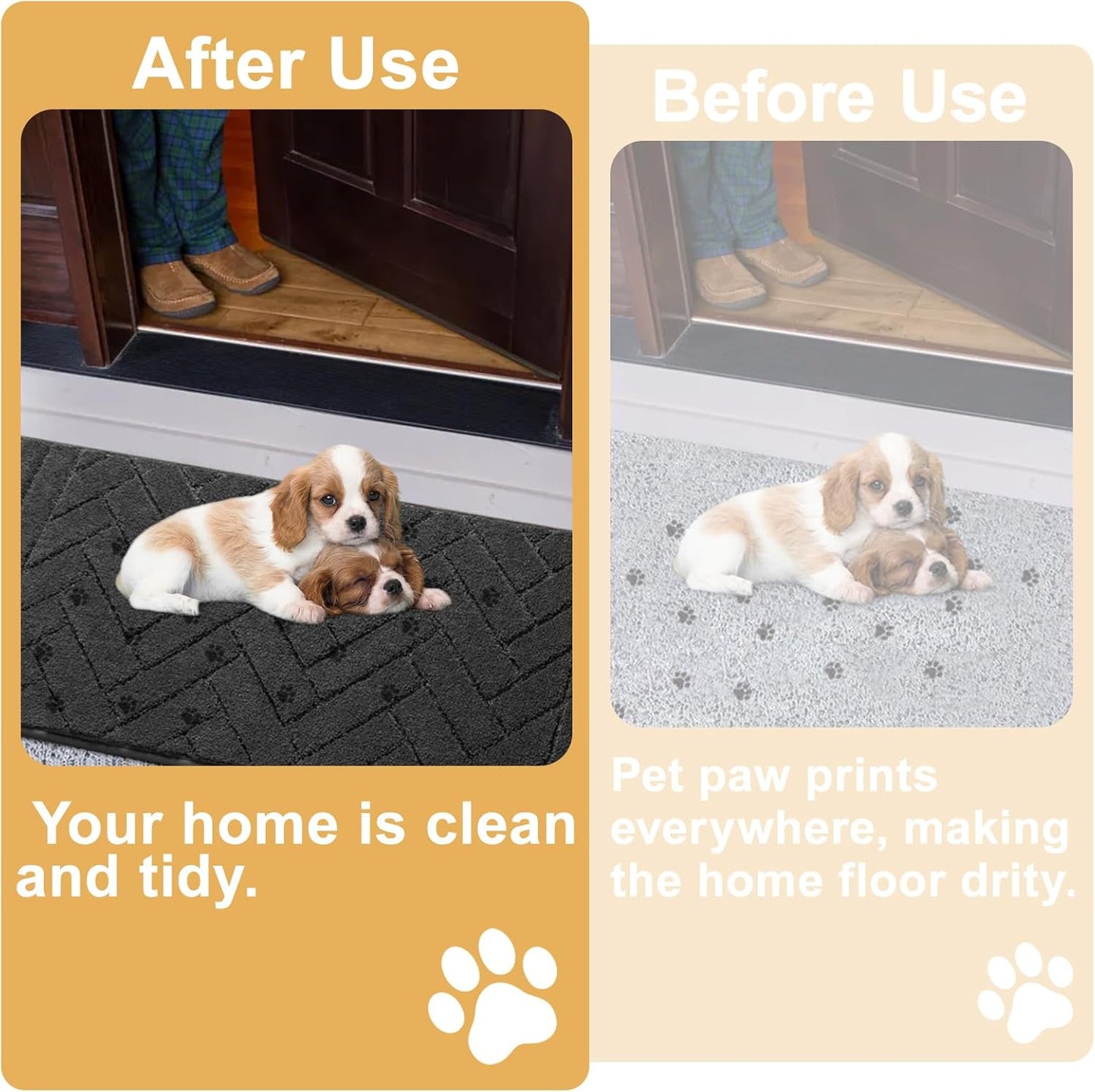 Tindbea Dog Mat for Mud Paws,Absorbs Moisture Dirt Non-Slip Washable Mud Mat for Dogs,Soft Rubber Backing Front Inside Pet Rug for Entryway, Dog Paws, Patio(20"x48",Charcoal)