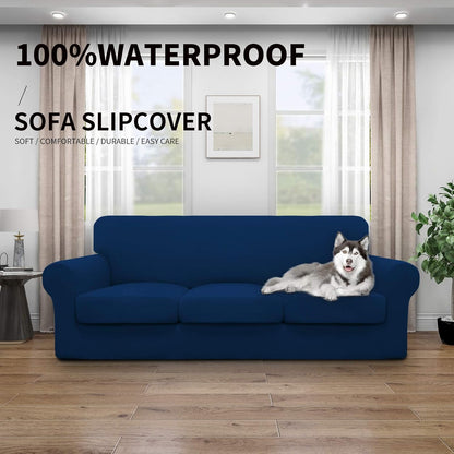 Easy-Going 100% Dual Waterproof 4 Pieces Stretch Soft Couch Cover for Dogs, Sofa Slipcover for 3 Separate Cushion Couch Leakproof Furniture Protector for Kids, Pets Dark Gray