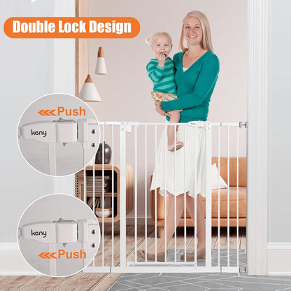 keny 29"-42.5" Baby Gate for Stairs, Auto Close Safety Dog Gate, Pressure Mounted Easy Walk Through Pet Gate for Doorways, Durable Stair Gate, 30" Tall, White