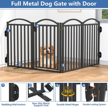 Malier Metal Freestanding Dog Gate, 32'' Height Outdoor Indoor Dog Fences, Extra Wide Foldable Puppy Gate for Stairs (Black, 【2 Panels】 40''W × 32''H)