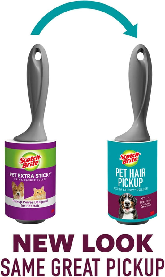 Scotch-Brite Pet Hair Pickup Extra Sticky Lint Roller, Designed for Removing Fur + Fluff on Couches, Clothes, Dog and Cat Beds, & More, 2 Pack, 140 Easy - Tear Adhesive Sheets Total