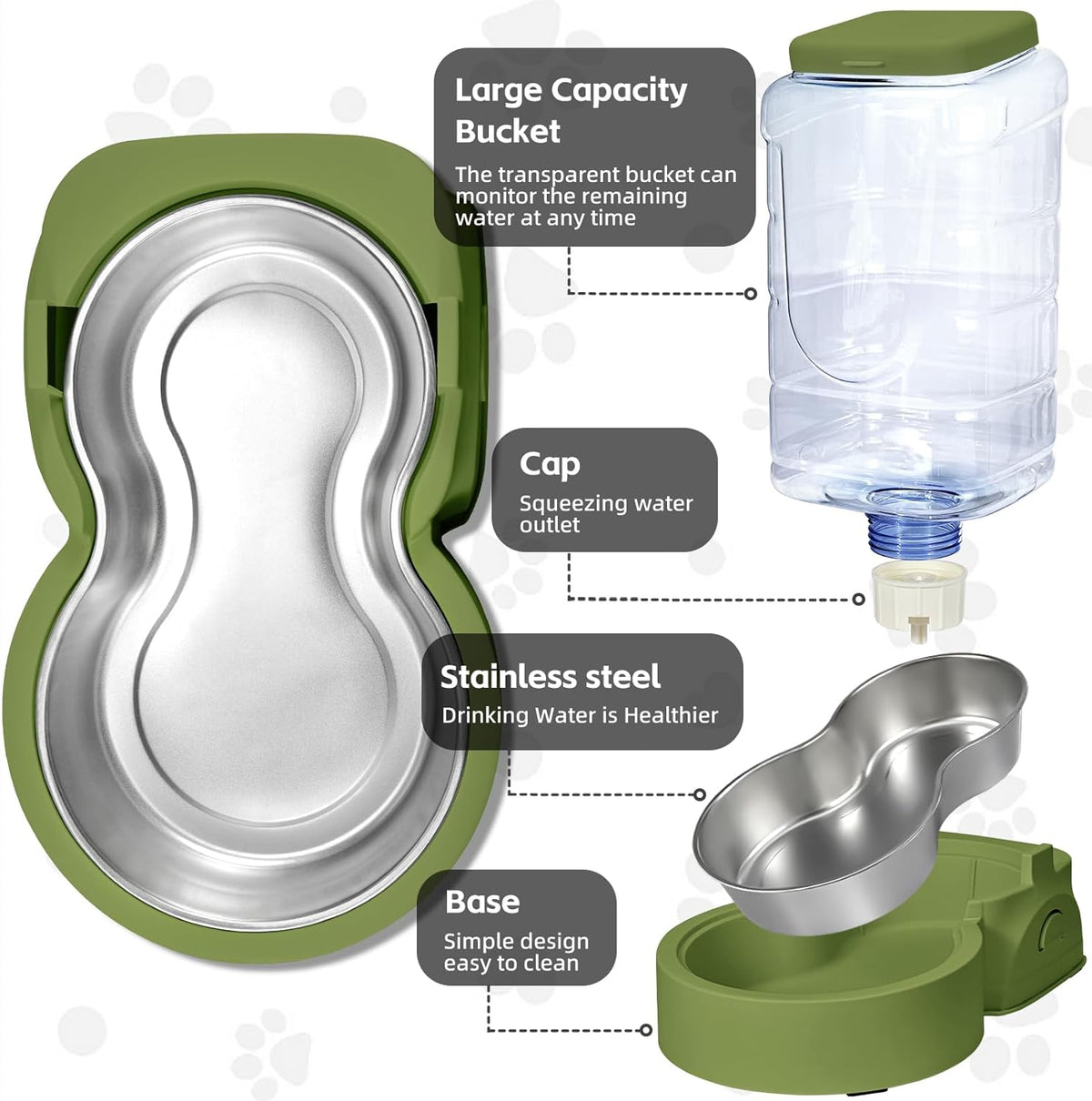 Automatic Cat Feeder and Water Dispenser with Stainless Steel Bowl Dog Gravity Food Feeder and Waterer for Small Medium Pets Puppy Kitten 1 Gallon x 2