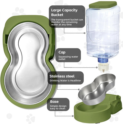 Automatic Cat Feeder and Water Dispenser with Stainless Steel Bowl Dog Gravity Food Feeder and Waterer for Small Medium Pets Puppy Kitten 1 Gallon x 2