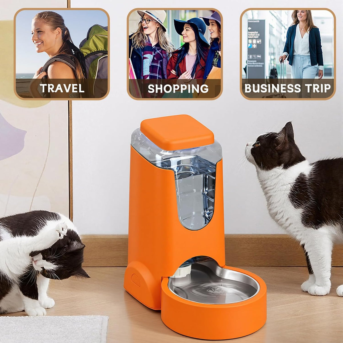 Automatic Cat Feeder and Water Dispenser with Stainless Steel Bowl Dog Gravity Food Feeder and Waterer for Small Medium Pets Puppy Kitten 1 Gallon x 2