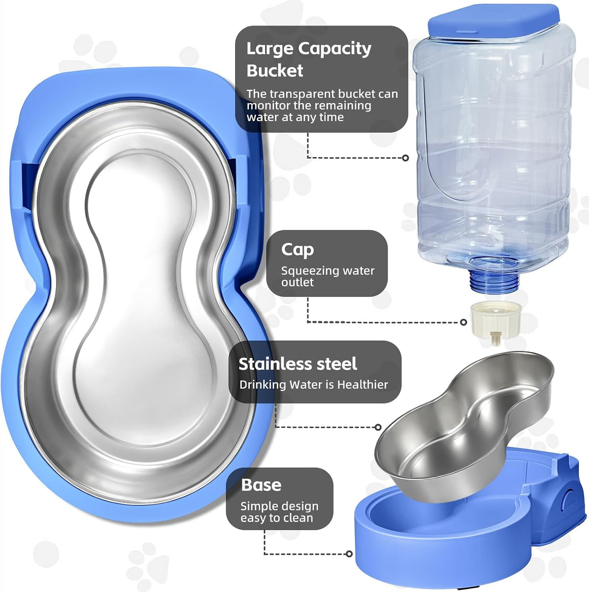 Automatic Cat Feeder and Water Dispenser with Stainless Steel Bowl Dog Gravity Food Feeder and Waterer for Small Medium Pets Puppy Kitten 1 Gallon x 2