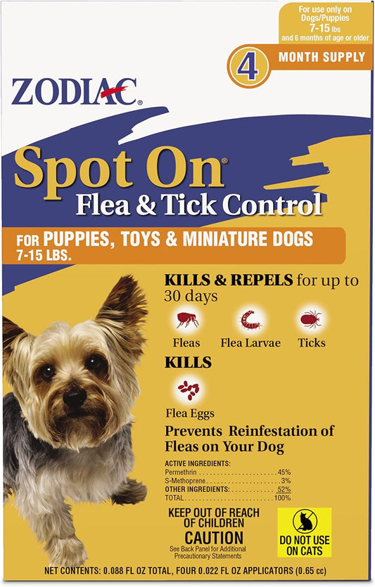 Spot On Flea & Tick Control Puppies, Toys and Miniature Dogs 7-15 lbs 4 Pack
