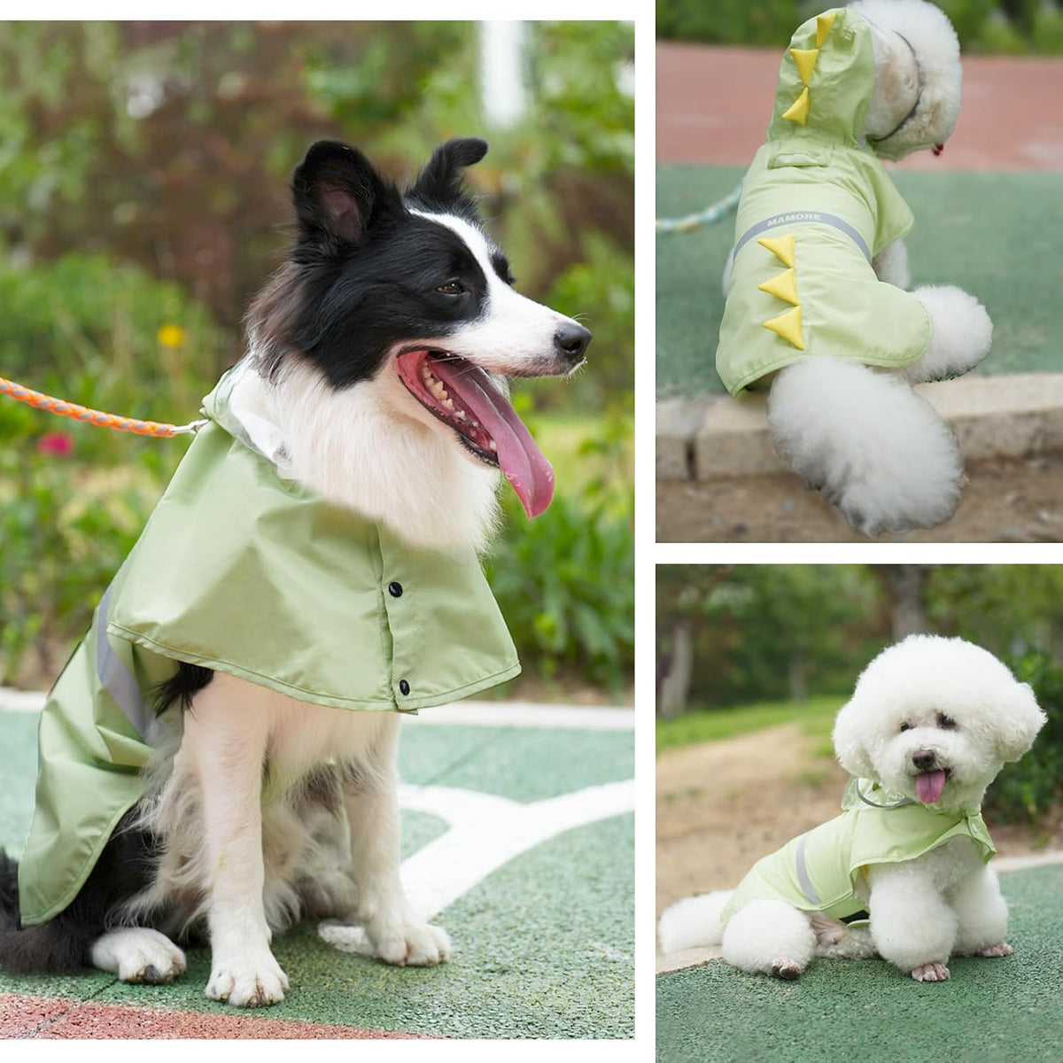 Dog Raincoat, Waterproof Reflective Adjustable Hooded Dog Rain Coat with Leash Hole, Lightweight Breathable Pet Poncho for Dogs (Green Dinosaur, Large(22-37lb))