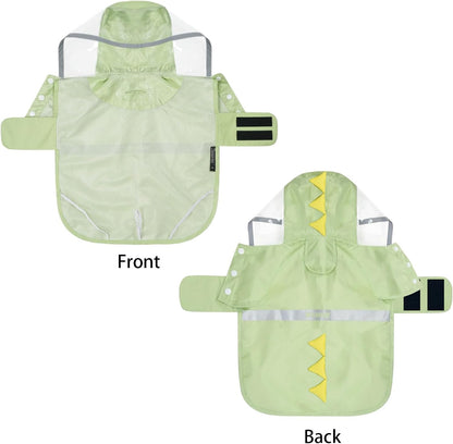 Dog Raincoat, Waterproof Reflective Adjustable Hooded Dog Rain Coat with Leash Hole, Lightweight Breathable Pet Poncho for Dogs (Green Dinosaur, Large(22-37lb))