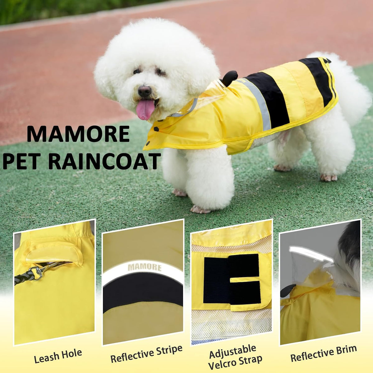 Dog Raincoat, Waterproof Reflective Adjustable Hooded Dog Rain Coat with Leash Hole, Lightweight Breathable Pet Poncho for Dogs (Green Dinosaur, Large(22-37lb))