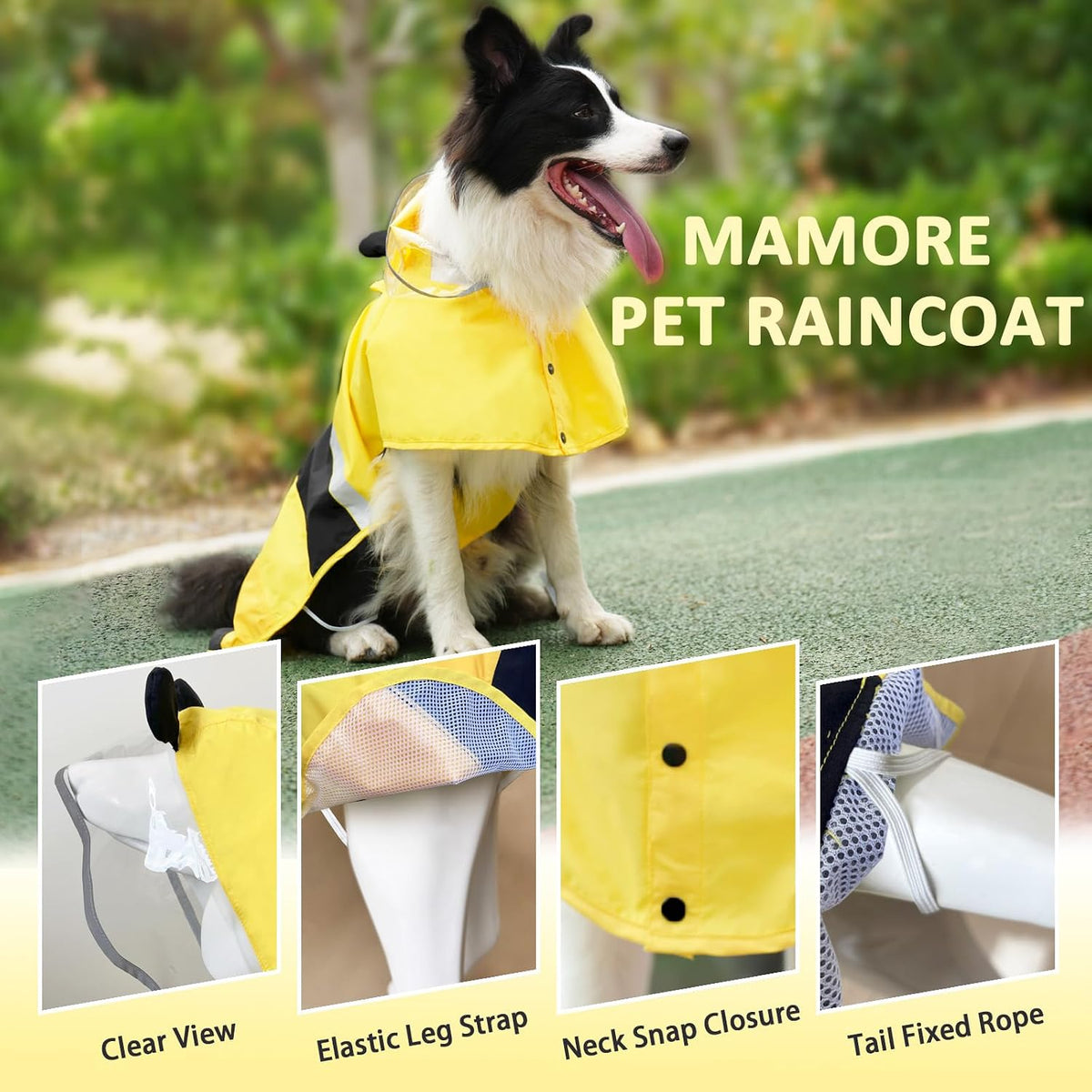 Dog Raincoat, Waterproof Reflective Adjustable Hooded Dog Rain Coat with Leash Hole, Lightweight Breathable Pet Poncho for Dogs (Green Dinosaur, Large(22-37lb))