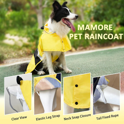 Dog Raincoat, Waterproof Reflective Adjustable Hooded Dog Rain Coat with Leash Hole, Lightweight Breathable Pet Poncho for Dogs (Green Dinosaur, Large(22-37lb))