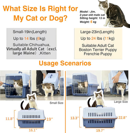 Pets Carrier,Kennel, 23in,Long,Hard-Sided,for Small Dog/Cat up to 20 lb,Suit for Airline/Road Travel (Blue, Large)