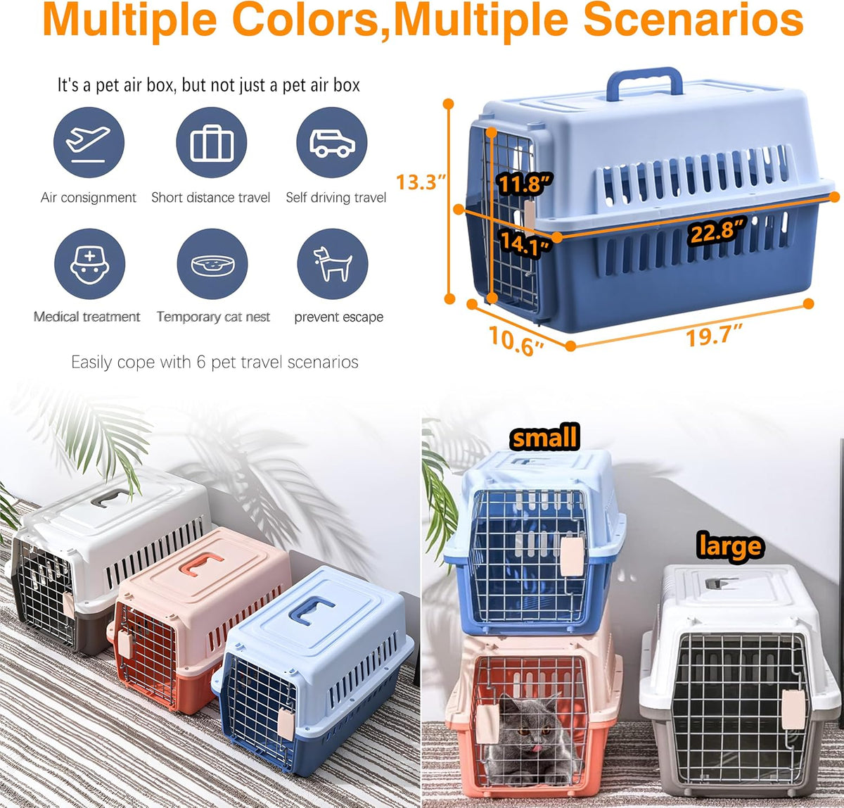 Pets Carrier,Kennel, 23in,Long,Hard-Sided,for Small Dog/Cat up to 20 lb,Suit for Airline/Road Travel (Blue, Large)