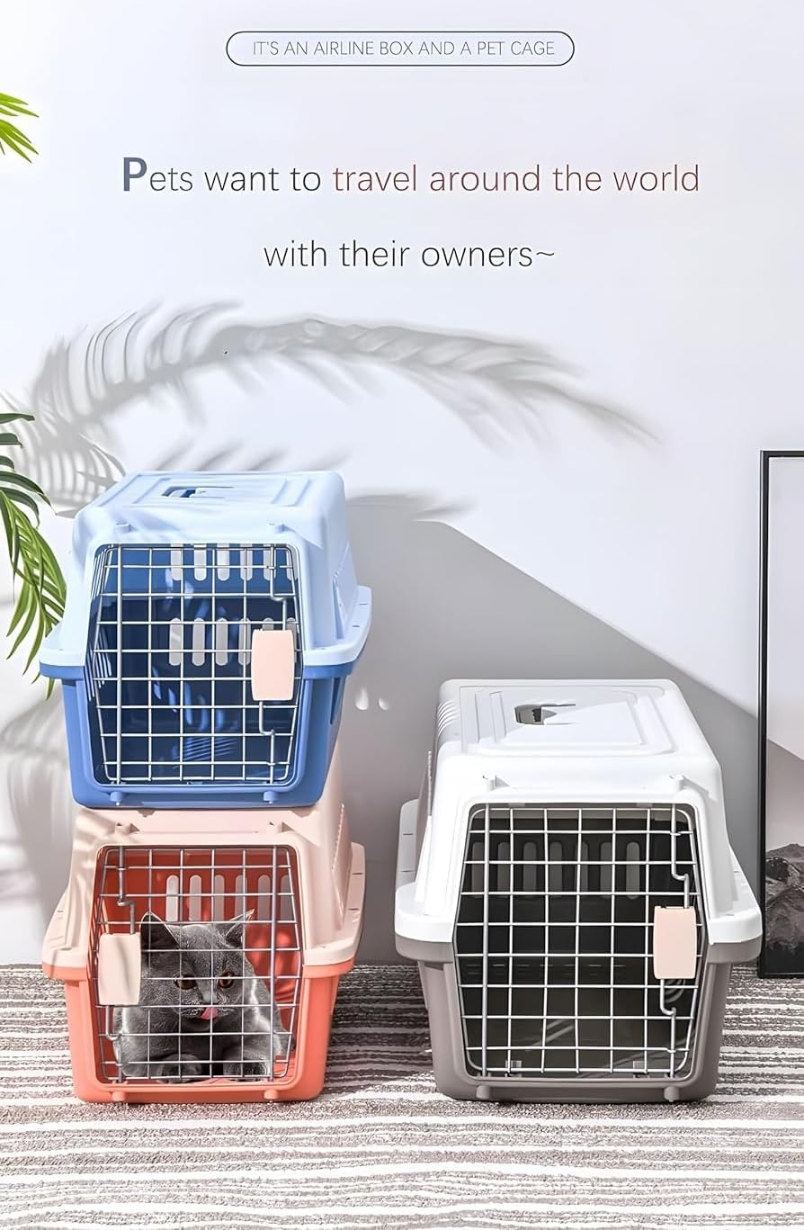 Pets Carrier,Kennel, 23in,Long,Hard-Sided,for Small Dog/Cat up to 20 lb,Suit for Airline/Road Travel (Blue, Large)