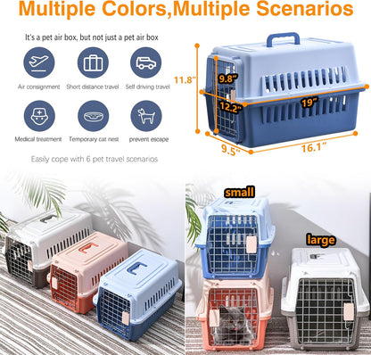 Pets Carrier,Kennel, 23in,Long,Hard-Sided,for Small Dog/Cat up to 20 lb,Suit for Airline/Road Travel (Blue, Large)