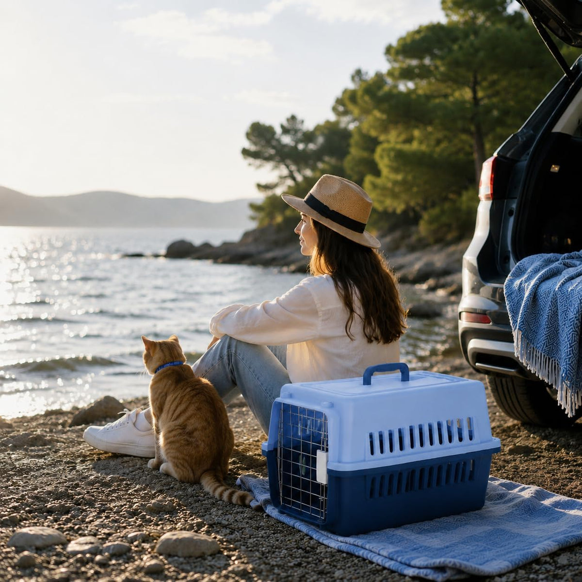 Pets Carrier,Kennel, 23in,Long,Hard-Sided,for Small Dog/Cat up to 20 lb,Suit for Airline/Road Travel (Blue, Large)