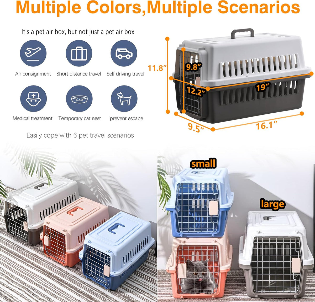 Pets Carrier,Kennel, 23in,Long,Hard-Sided,for Small Dog/Cat up to 20 lb,Suit for Airline/Road Travel (Blue, Large)