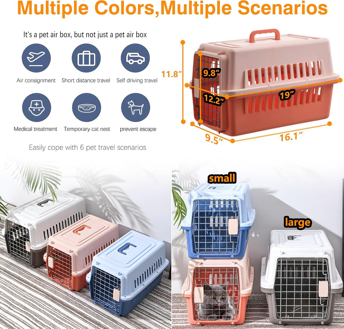Pets Carrier,Kennel, 23in,Long,Hard-Sided,for Small Dog/Cat up to 20 lb,Suit for Airline/Road Travel (Blue, Large)