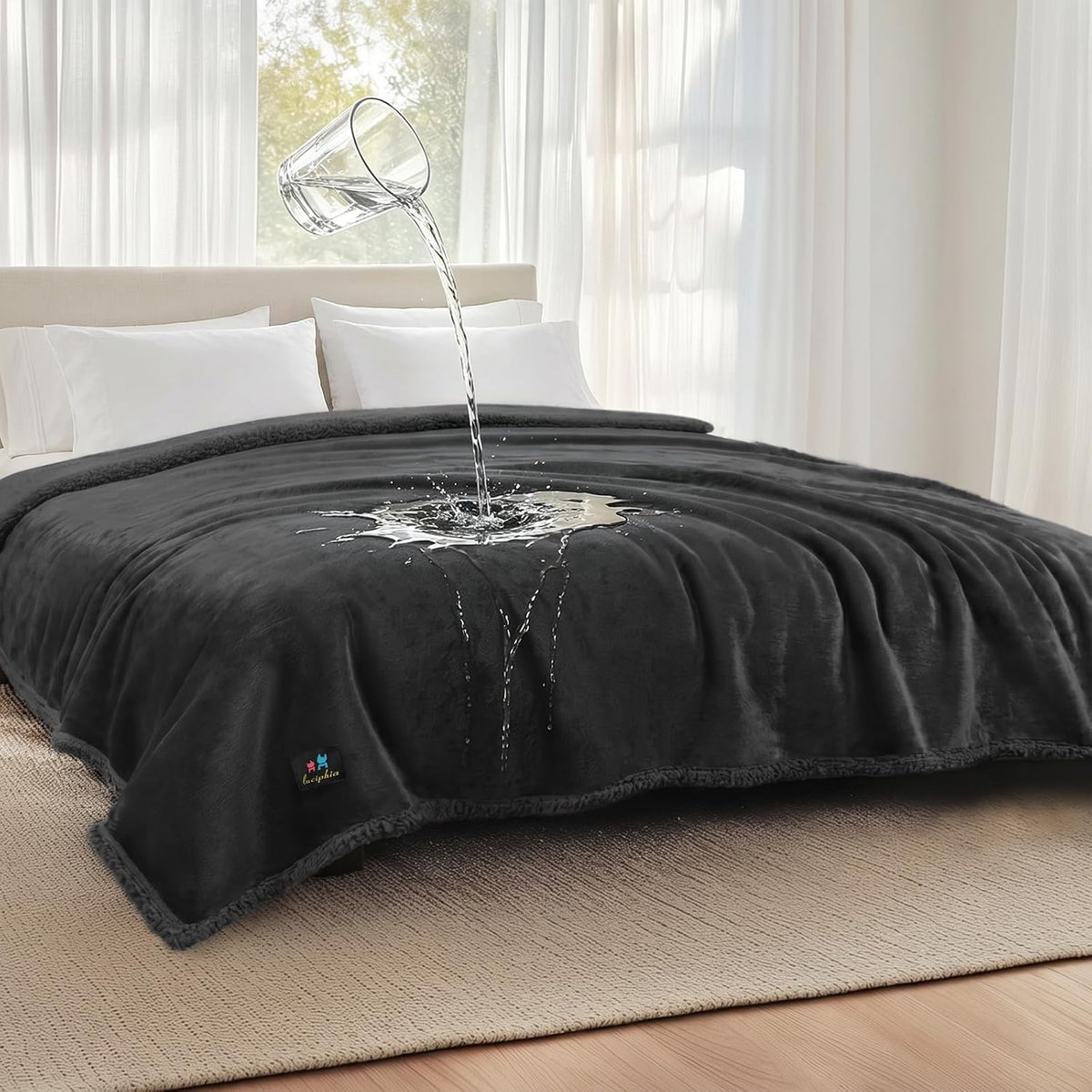 Waterproof Pet Blanket, Liquid Pee Proof Dog Blanket for Sofa Bed Couch, Reversible Sherpa Fleece Furniture Protector Cover for Small Medium Large Dogs Cats, Dark Gray Small（40" x 28"） | waterproof pet blanket sherpa fleece reversible couch cover bed