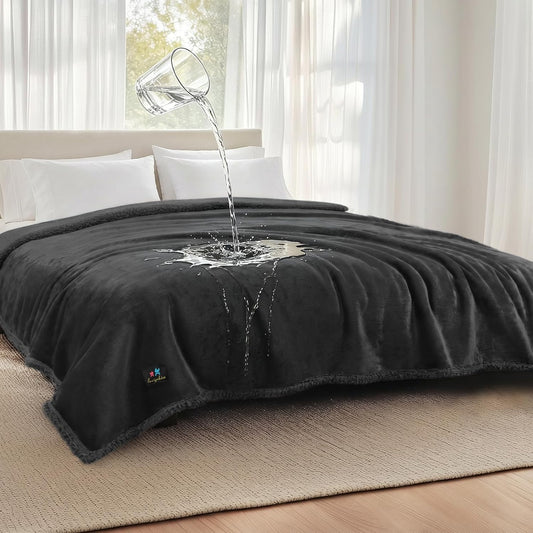 Waterproof Pet Blanket, Liquid Pee Proof Dog Blanket for Sofa Bed Couch, Reversible Sherpa Fleece Furniture Protector Cover for Small Medium Large Dogs Cats, Dark Gray Small（40" x 28"） | waterproof pet blanket sherpa fleece reversible couch cover bed