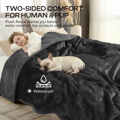 Waterproof Pet Blanket, Liquid Pee Proof Dog Blanket for Sofa Bed Couch, Reversible Sherpa Fleece Furniture Protector Cover for Small Medium Large Dogs Cats, Dark Gray Small（40" x 28"） | waterproof pet blanket sherpa fleece reversible couch cover bed