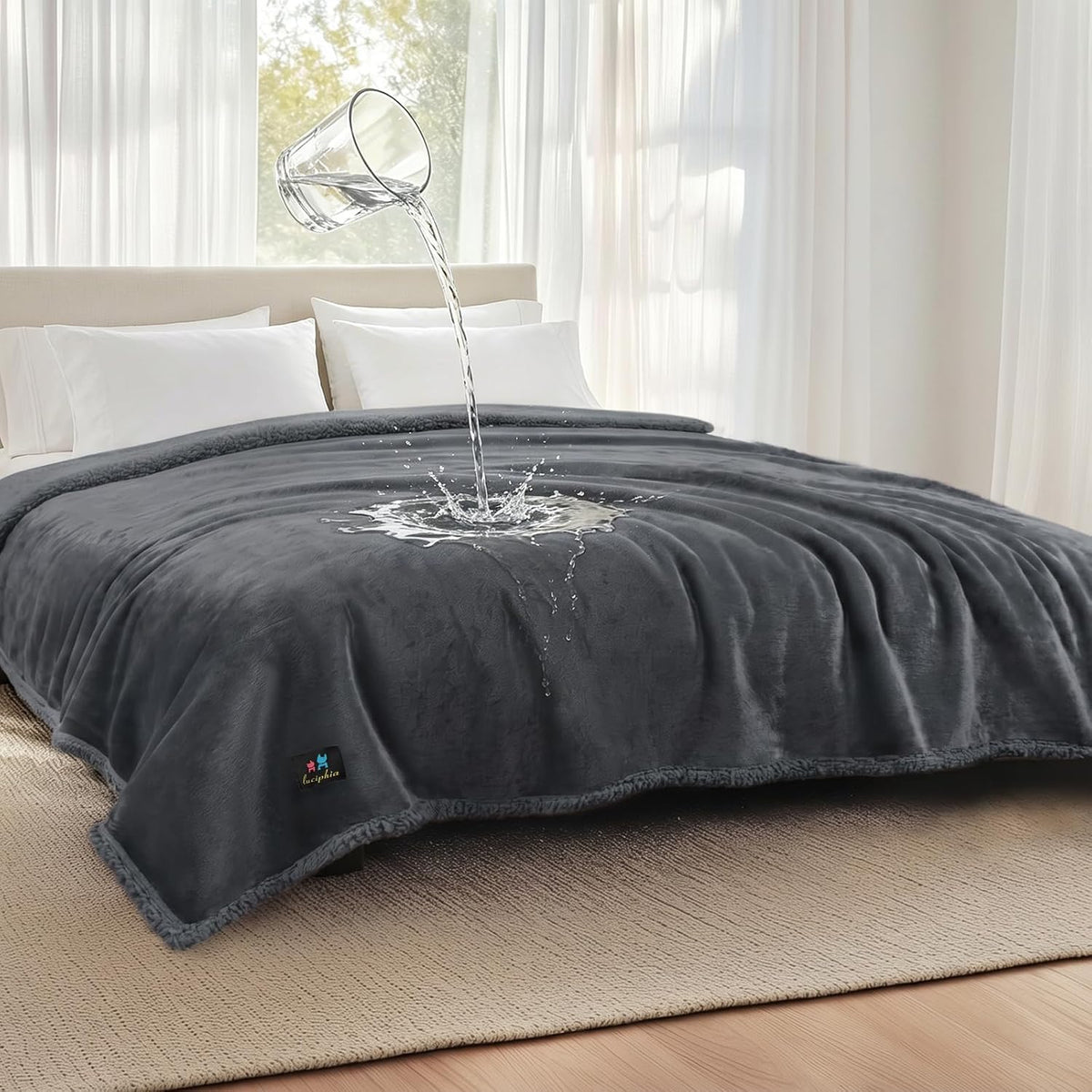 Waterproof Pet Blanket, Liquid Pee Proof Dog Blanket for Sofa Bed Couch, Reversible Sherpa Fleece Furniture Protector Cover for Small Medium Large Dogs Cats, Dark Gray Small（40" x 28"） | waterproof pet blanket sherpa fleece reversible couch cover bed