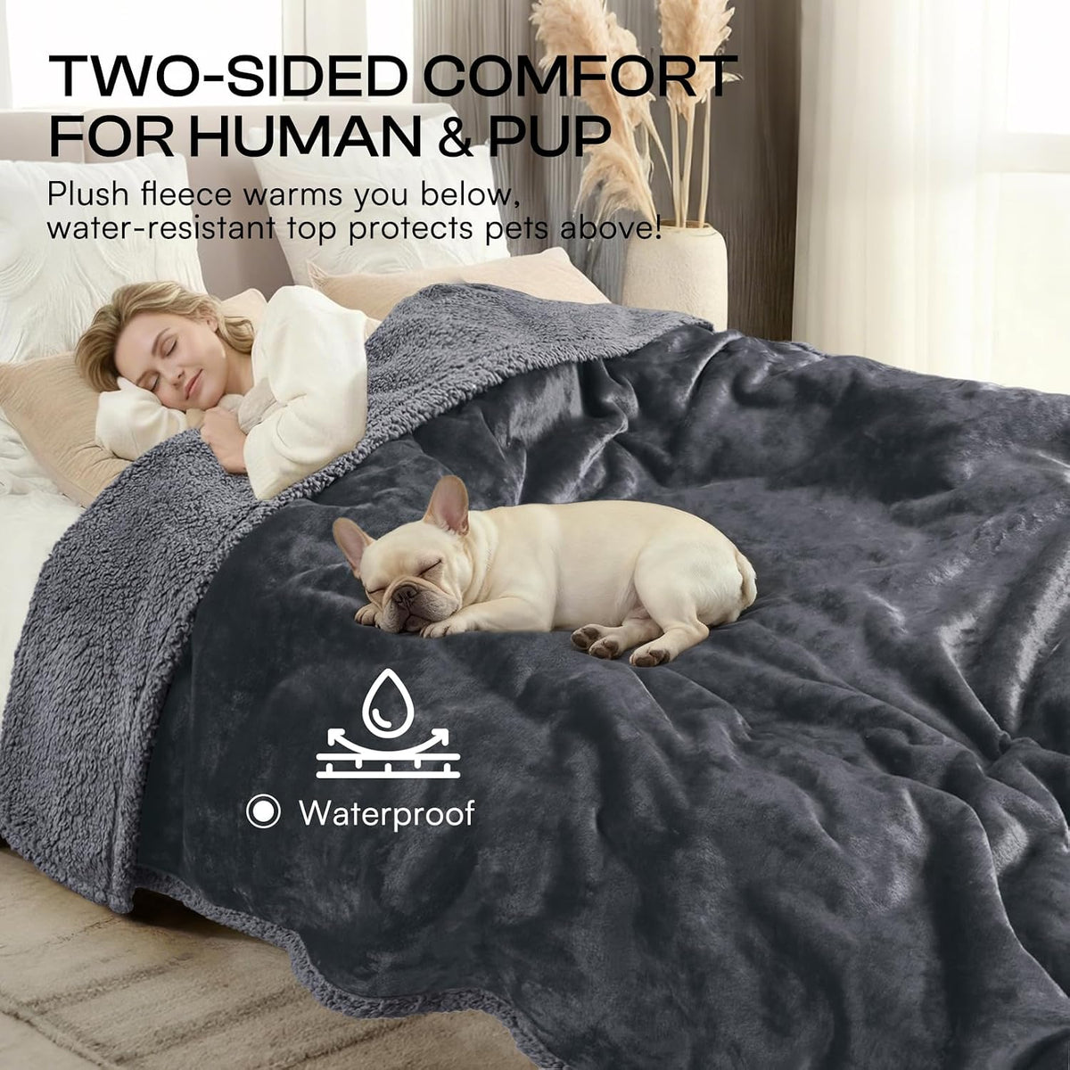 Waterproof Pet Blanket, Liquid Pee Proof Dog Blanket for Sofa Bed Couch, Reversible Sherpa Fleece Furniture Protector Cover for Small Medium Large Dogs Cats, Dark Gray Small（40" x 28"） | waterproof pet blanket sherpa fleece reversible couch cover bed