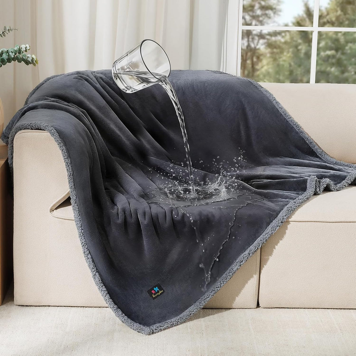 Waterproof Pet Blanket, Liquid Pee Proof Dog Blanket for Sofa Bed Couch, Reversible Sherpa Fleece Furniture Protector Cover for Small Medium Large Dogs Cats, Dark Gray Small（40" x 28"） | waterproof pet blanket sherpa fleece reversible couch cover bed