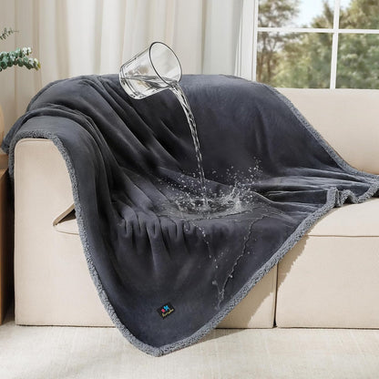 Waterproof Pet Blanket, Liquid Pee Proof Dog Blanket for Sofa Bed Couch, Reversible Sherpa Fleece Furniture Protector Cover for Small Medium Large Dogs Cats, Dark Gray Small（40" x 28"） | waterproof pet blanket sherpa fleece reversible couch cover bed